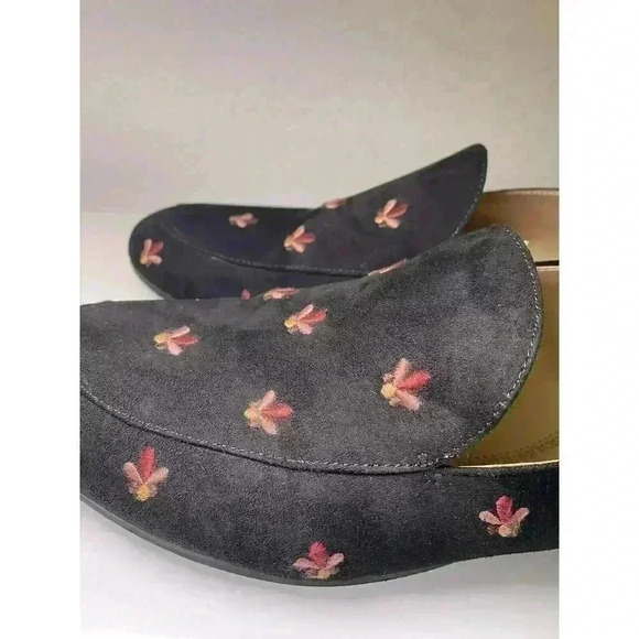 Circus By Sam Edelman Loafers Harlem-1 Black Sz 9 Faux Suede Embroidered Flowers - Picture 9 of 14
